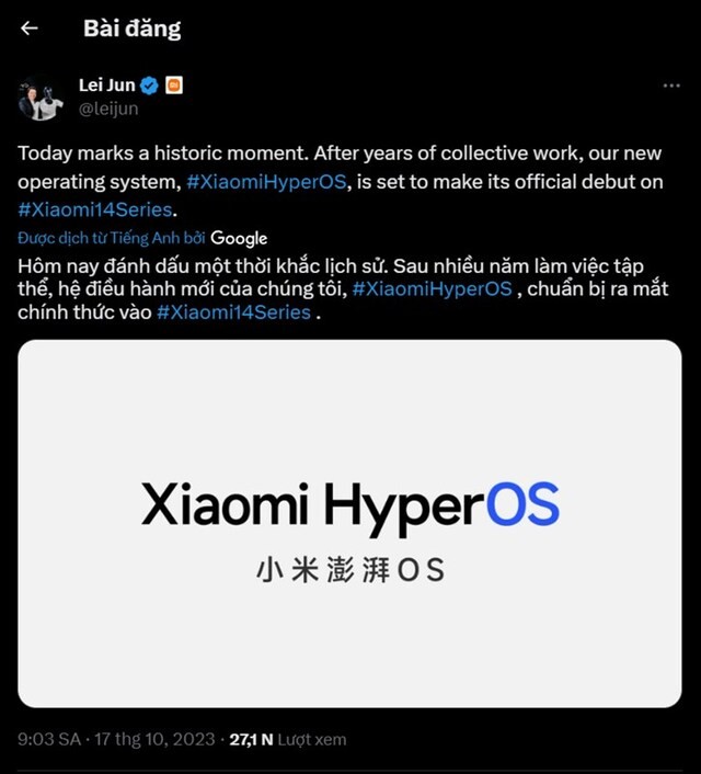 Xiaomi ra mắt hệ điều hành HyperOS trên các thiết bị smartphone Xiaomi 14 Series !