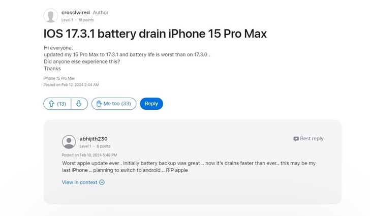 iOS 17.3.1 có hao pin không?