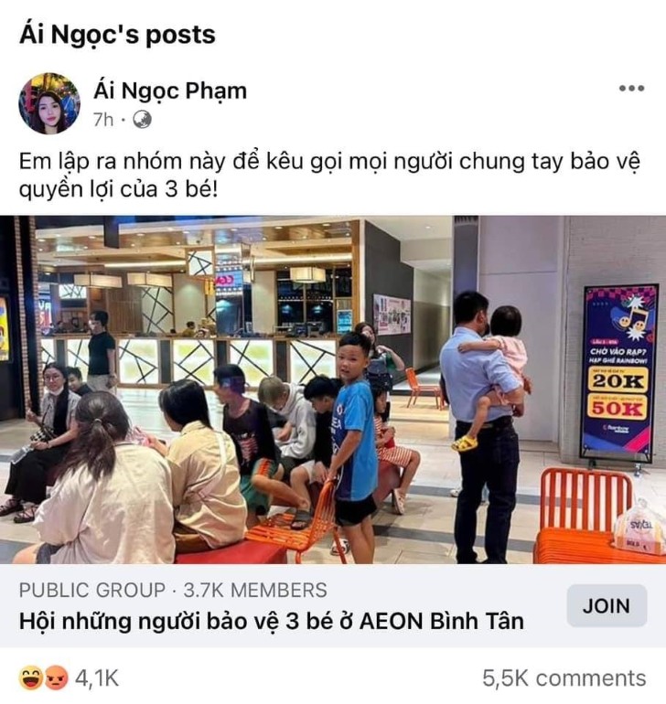 Phụ huynh 3 cậu bé văng tục ở Aeon Mall lập group Facebook thách thức cộng đồng mạng