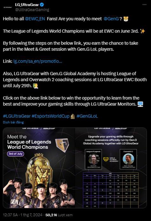 LG đăng bài truyền thông ca ngợi GenG là nhà vô địch thế giới ?