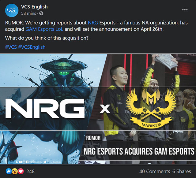 Tin đồn: GAM Esports sẽ được ông lớn Bắc Mĩ là NRG mua lại!