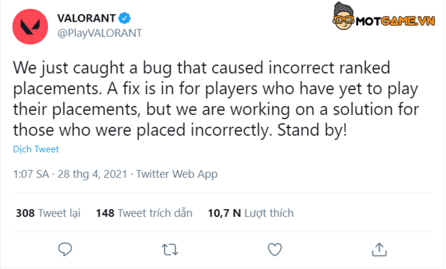 Valorant: Xuất hiện bug lạ khiến người chơi có thể bị xếp nhầm bậc rank mà mình hiện đang đứng