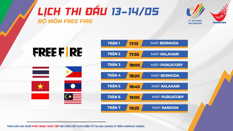 Xem Trực tiếp Free Fire SEA Games 31, kết quả, BXH Free Fire mới nhất