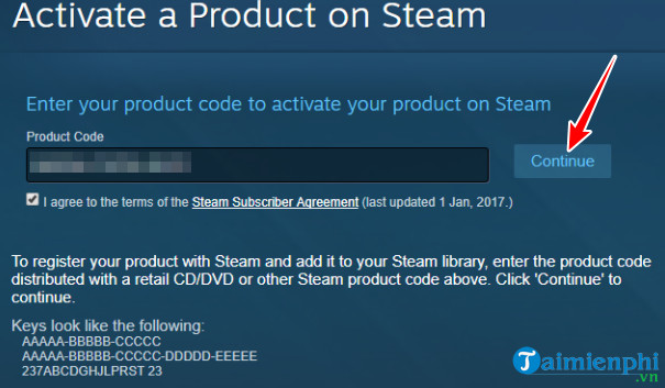 Bước 2: Dán đoạn Code game Steam vào ô Product Code