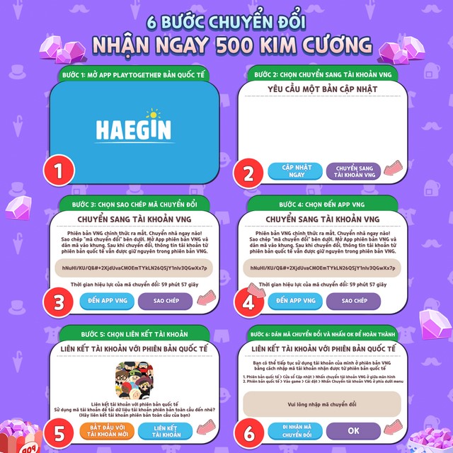 Play Together VNG: Chi tiết 6 bước chuyển đổi để nhận 500 Kim Cương