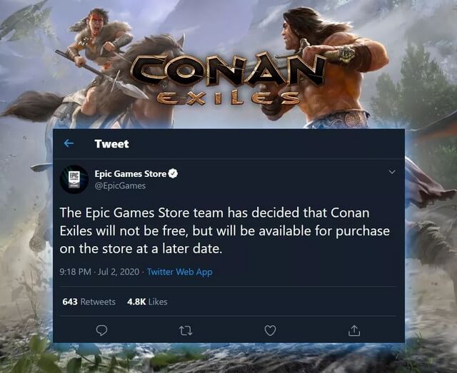 tại sao Epic không cho free Conan Exiles