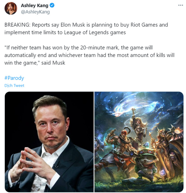 Elon Musk sẽ giới hạn thời gian một trận đấu LMHT sau khi mua lại Riot Games?