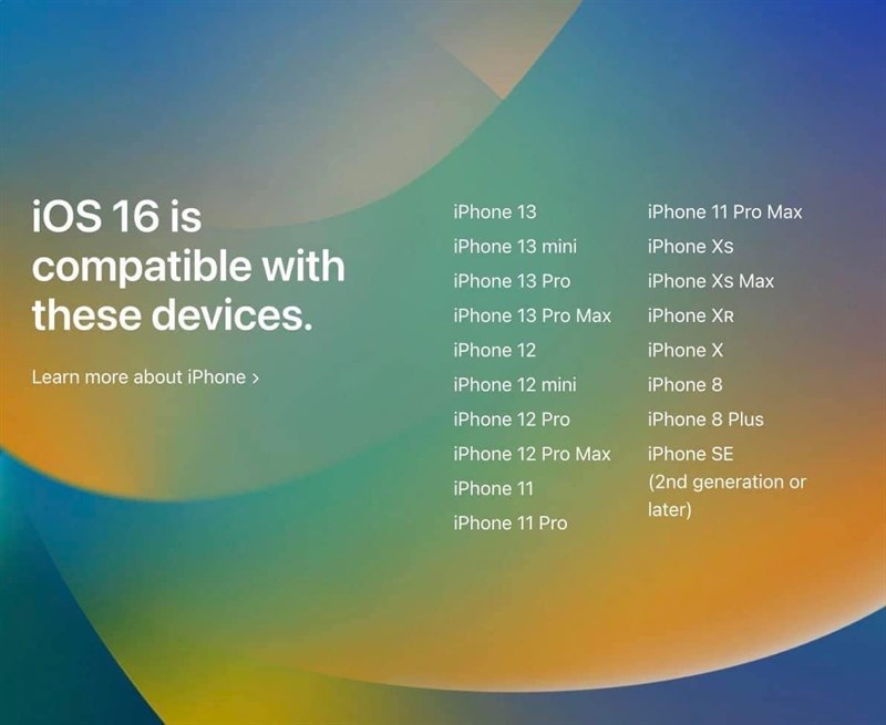 Danh sách các sản phẩm được cập nhật iOS 16.