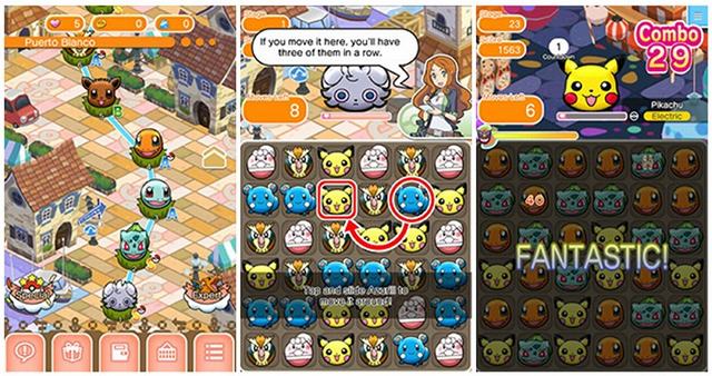 Pokemon Shuffle với lối chơi match-3 truyền thống