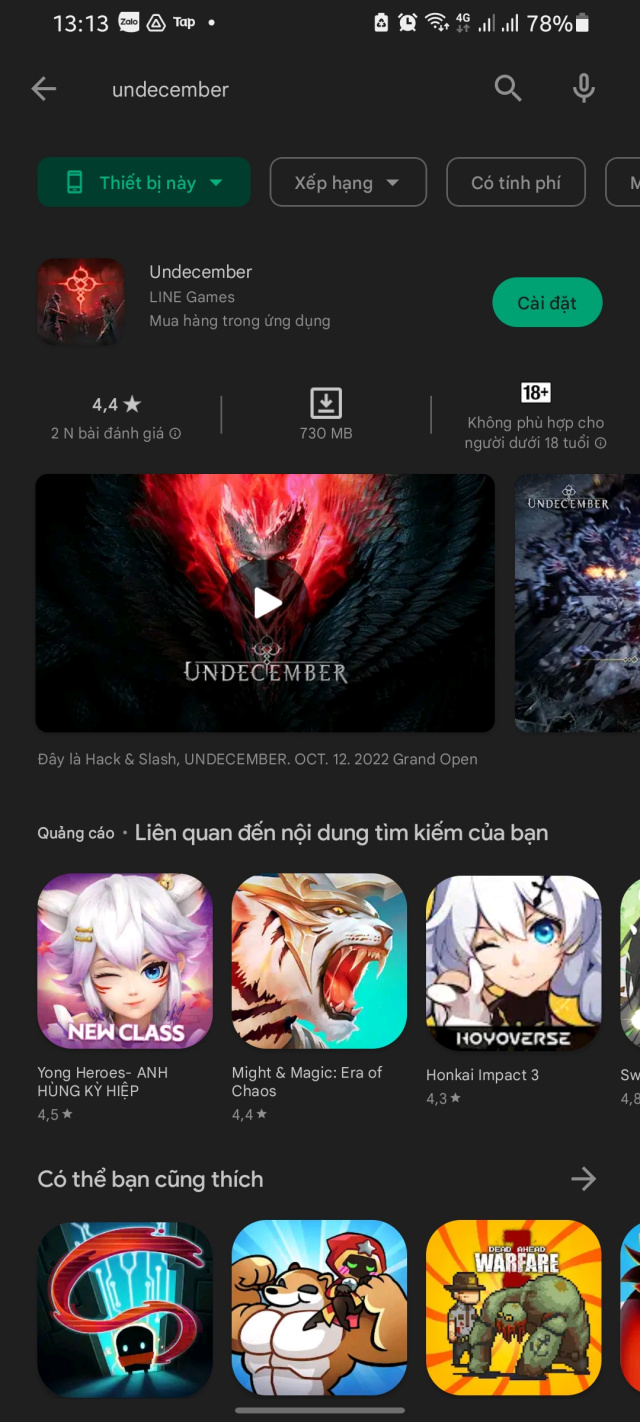 Game đã có trên các chợ ứng dụng IOS và Android